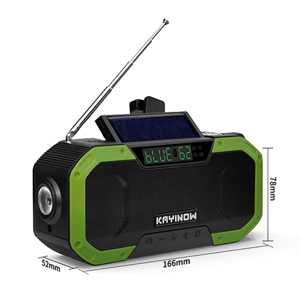 Radio Portable multifonction d&#39;extérieur, étanche IPX6, à manivelle, haut-parleur BT5.0, FM, avec lampe de poche d&#39;urgence, lumière LED: Default Title