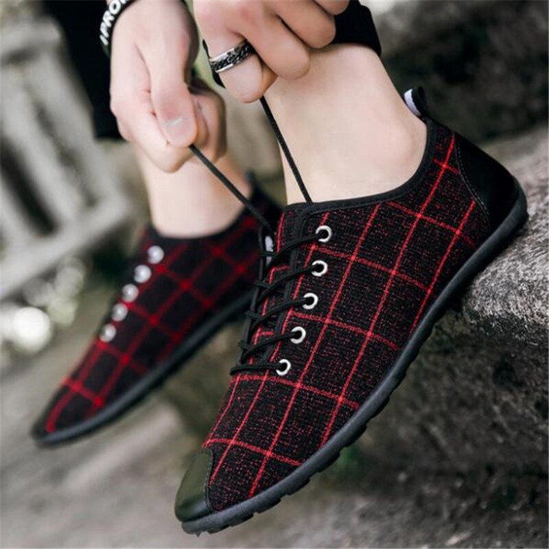 Spring Autumn Men's Shoes Wild Men's Breathable Canvas shoes Men Lace up Slip Sneakers Casual Shoes: Red / 8