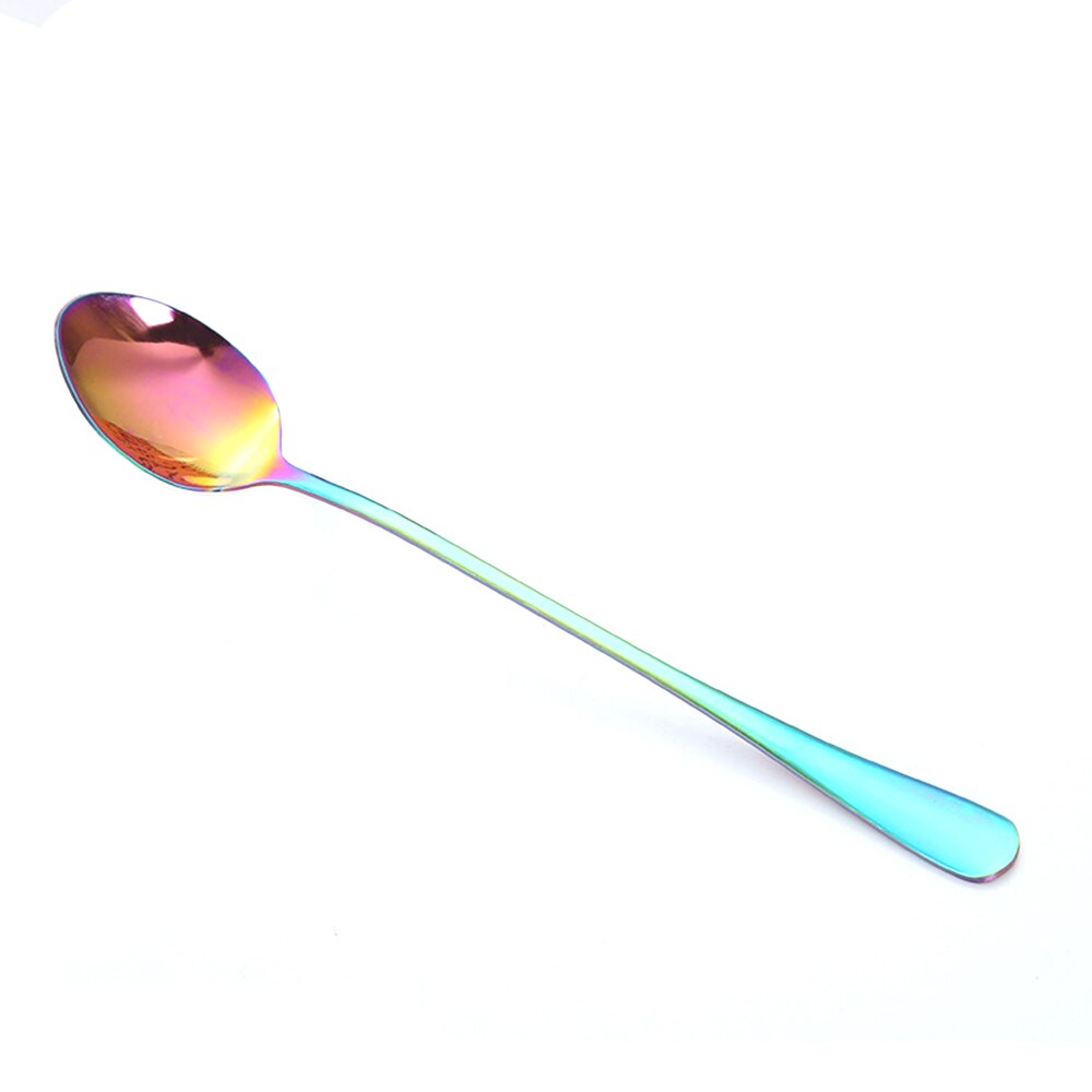 Coffee Spoon Pointed Long Hand Dessert Ice-cream Spoon Stainless Steel Stirring Spoon Titanium-plated Rose Gold Spoon Mug: colorful