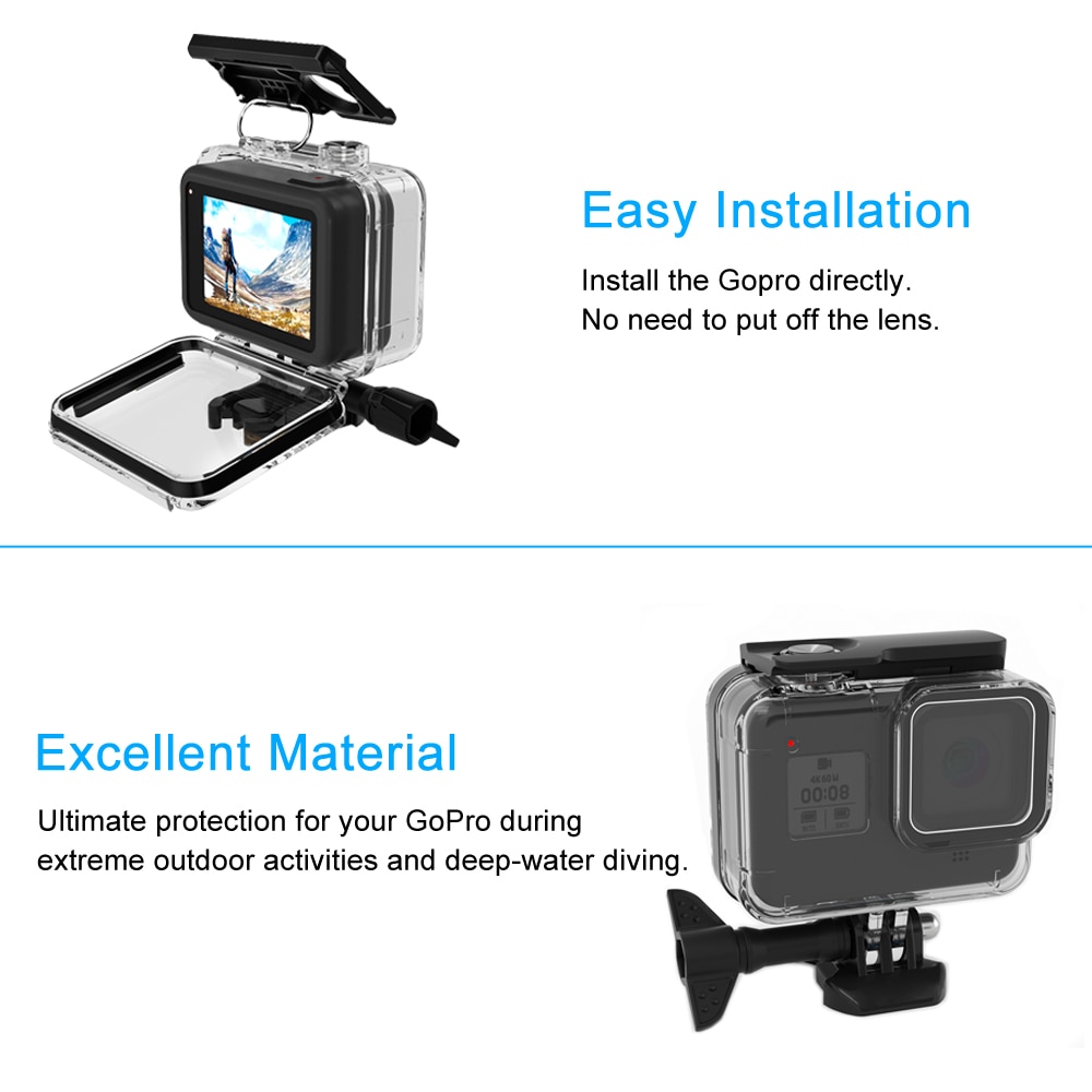 Funda impermeable de 30m para GoPro Hero 8, carcasa para buceo, cubierta protectora de buceo, montaje para para cámara, accesorios de color negro, impermeable hasta 60m