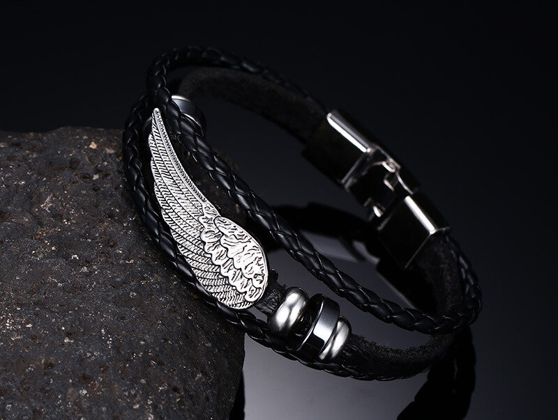 Modyle Mode-sieraden Pu Lederen Armband Mannen Angel Wings Armbanden Voor Vrouwen Beste Vriend