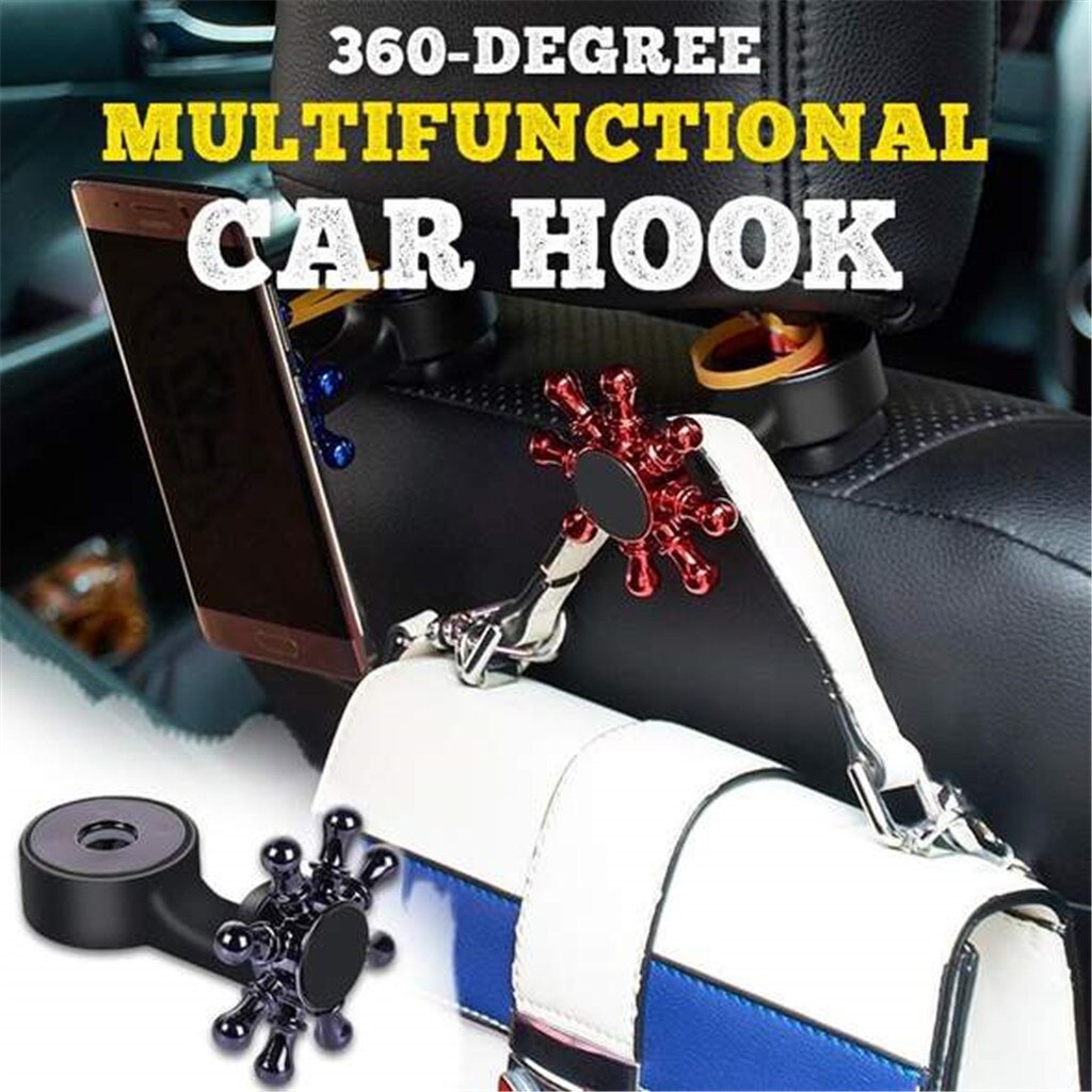360-Graden Multifunctionele Auto Haak Auto Telefoon Houder Magnetische Telefoon Houder Magne Auto Hoofdsteun Haak Seat Terug Hanger Voor tas