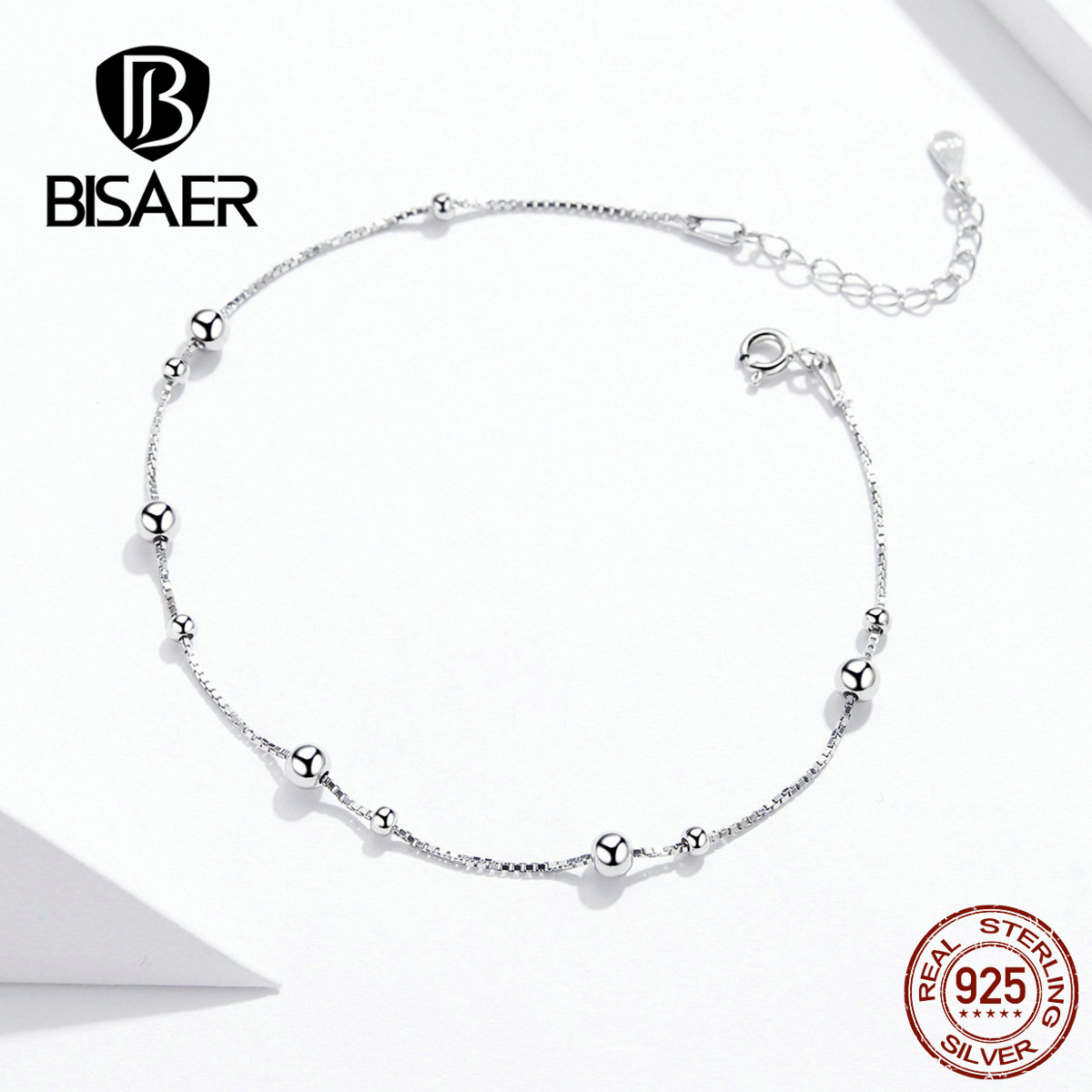 Bisaer 100% 925 Sterling Silber Fußkettchen Runde Ball Anhänger Einfache Sommer Schmuck Stil Fußkettchen Für Frauen GXT005