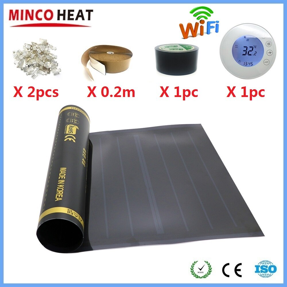 50cmX2m Graphene PTC Heating Film Kits Infrared Electric Warm Floor Mat With WiFi Thermostat Temperature Controller Selection: X7HGB-B-WIFI Sets