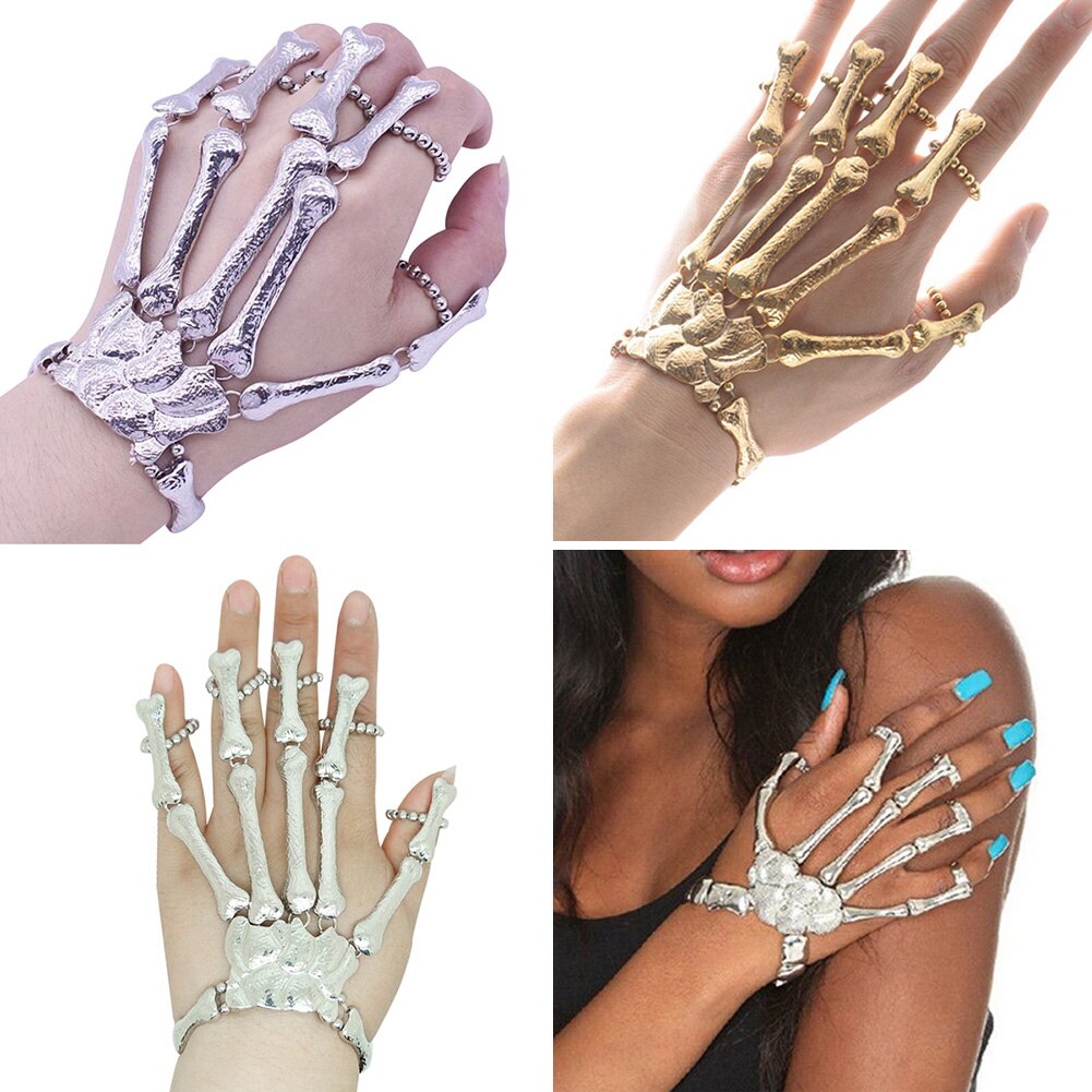 Nachtclub gotisch Punk Schädel Finger Armbänder für Frauen Skelett Knochen Hand Armbänder Armreifen Weihnachten Halloween