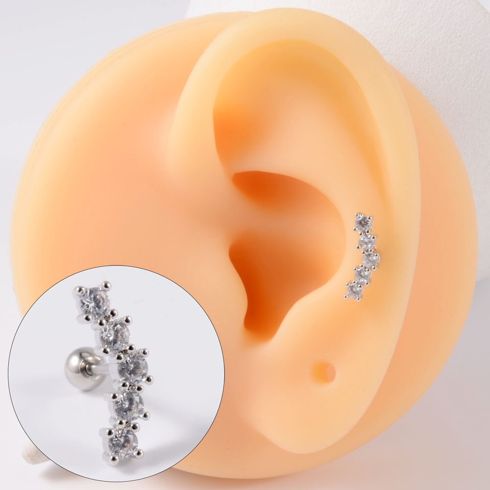 1 pz acciaio inossidabile Cz orecchio Tragus cartilagine orecchini cristallo trasparente fiore lobo elica orecchino bilanciere piercing gioielli per il corpo 20G: Rhodium d'imitazione placcato