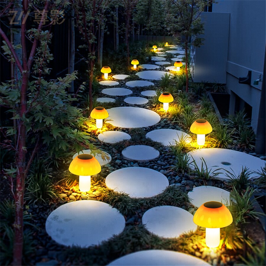 Thrisdar Gelb Pilz Solar- Nachtlicht Lampe draussen Solar- Weg Rasen Licht Wasserdicht Landschaft Solar- Garten Einsätze Licht