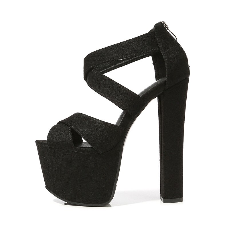 Leopard land 17cm stage catwalk sko superhøj hæl sandaler med lynlås sort høje hæle kvinde sommer zyw