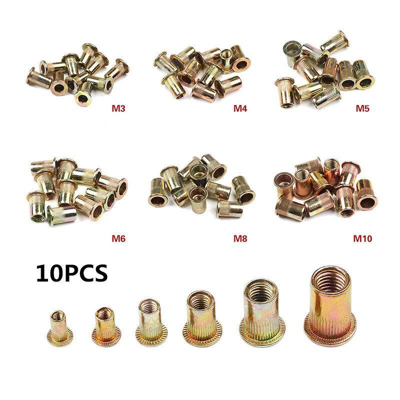 Flat Head Rivet Nuts Set Nuts Insert Cap Reveting Zinc Plated Carbon Steel Threaded Rivet Nut M3 M4 M5 M6 M8 M10: 10pcs / M3