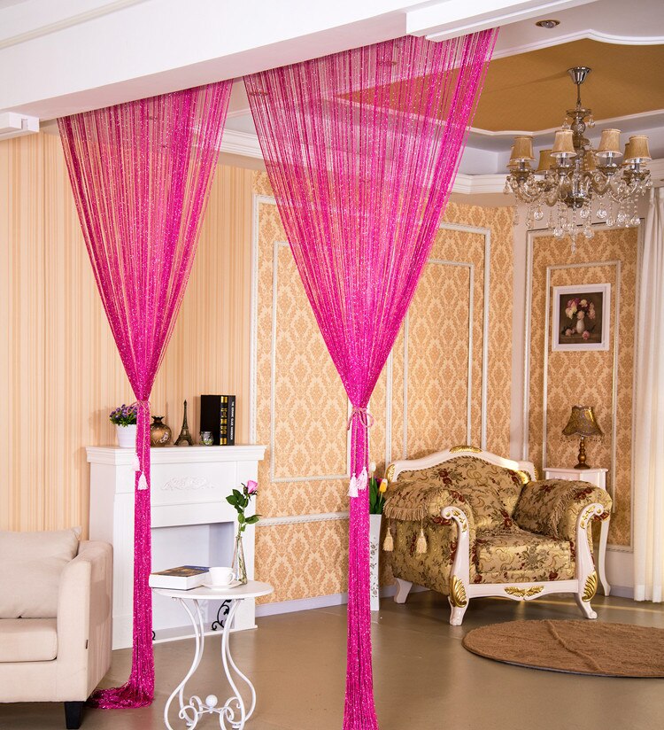 1pc Kristall Vorhang 100 x200cm Tür Vorhang Perlen Faden Vorhänge glänzend Quaste Schnur Hause Dekoration Wohnzimmer Hochzeit Dekor: PeachPink