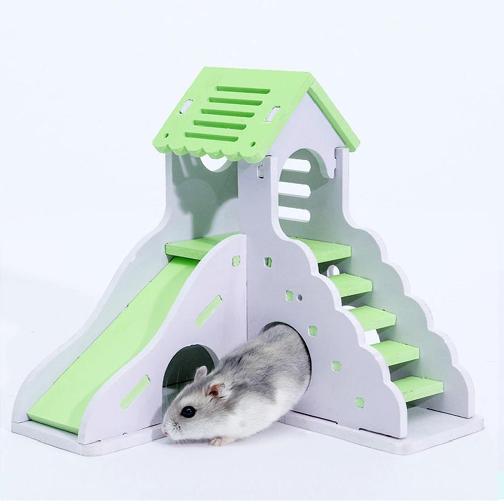 Sød træ hamster trappe hus udsigtsdæk stige små kæledyr rotte mus hytte rede kæledyr sove seng bjælkehytte dyrelegetøj