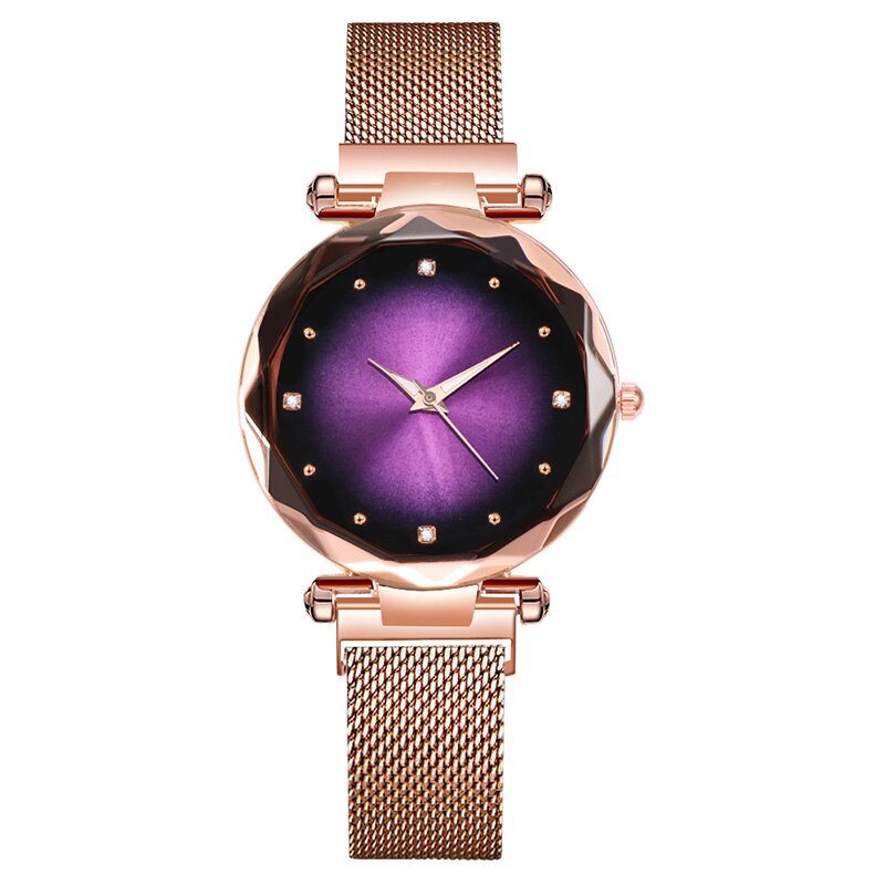 Kvinder ur magnet spænde armbånd ur kvinder luksus diamant kvinders ure kvarts ur damer armbåndsur: Lilla