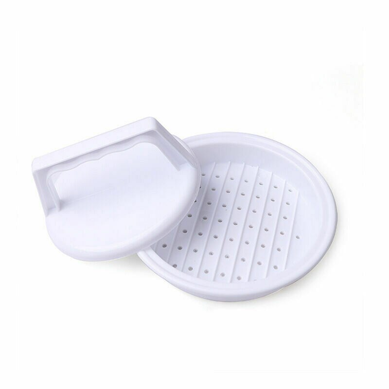 B -1 set hamburgermaskin hamburgerpress rund form non-stick kockkoteletter kött nötkött grill hamburgerpress biffmaskin formverktyg: Vit