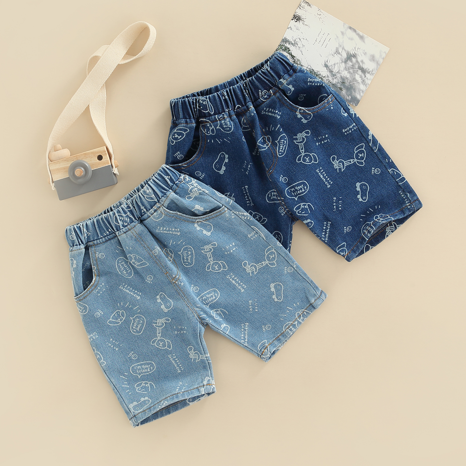 2022 0-6Y Toddler Baby Boy Denim Pants Cartoon Dog Letter Print Elastic Waist Kids Summer Short Jeans Bottoms