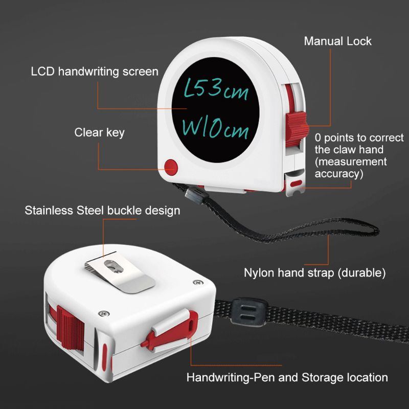 Tape Measure with LCD Screen Writing Tablet Drawing Board Measuring Tape 5m 16ft G99A