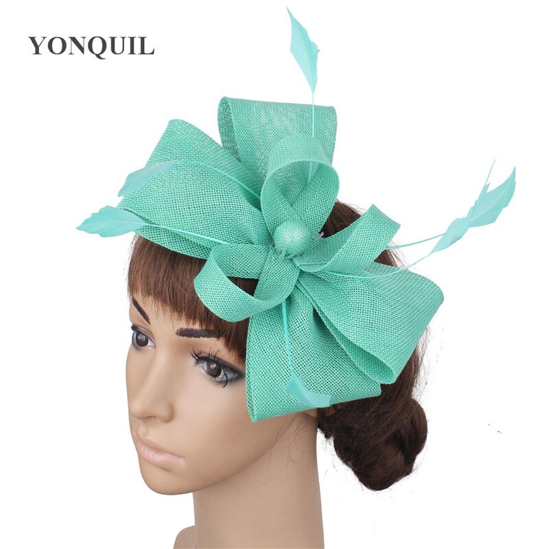 Blanc bow nouvelle mariée coiffe de mariage fascinator accessoires femmes plume coiffe maille cheveux chapeaux mariage bandeau: emerald green