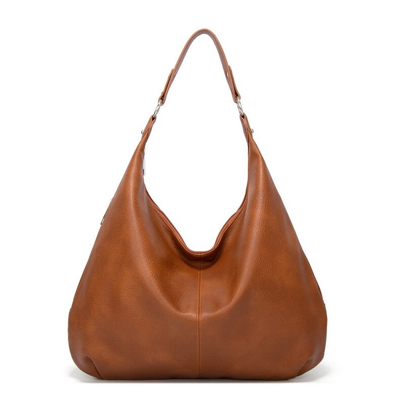 Funmardi Vintage Weibliche Schulter Taschen Patchwork PU Leder Frauen Tasche Hobo Damen Handtasche Große Casual Tote Taschen WLHB2181: Brown