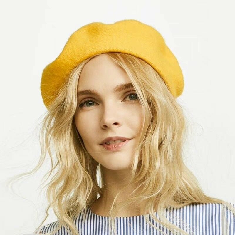 Fransk stil vintage unisex kvinnor män ull varm vanlig basker mössa mössa