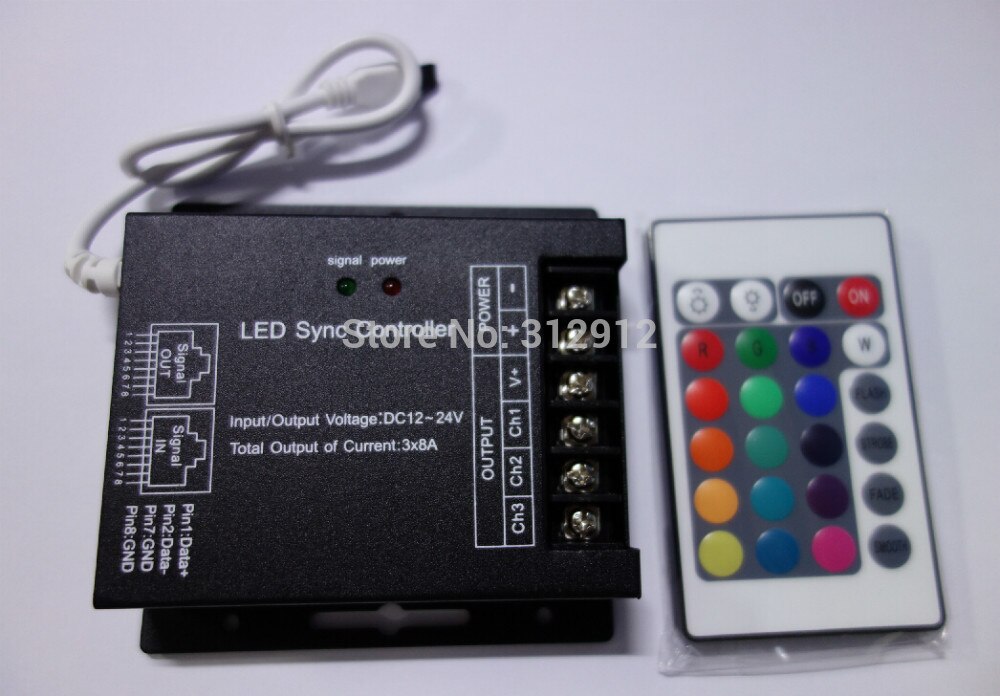 DC12V-24V Infrared IR 8A*3 RGB Led Sync Controller with 24 key Remote Controller