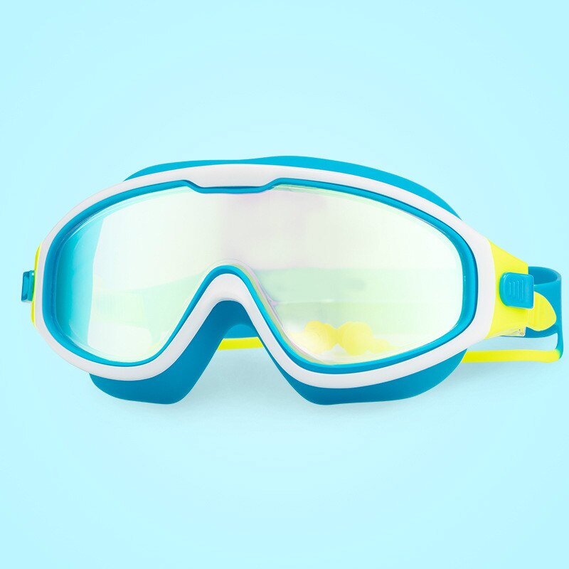 Børne svømmebriller anti-dug uv børne briller svømmebriller med øreprop til børn: Galvanisering blå