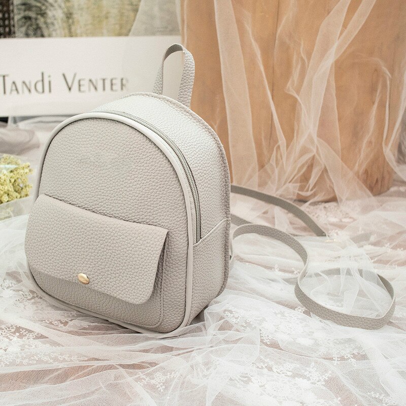 Mini Backpack Women PU Leather Shoulder Bag For Teenage Girls Kids Multi-Function Small Bagpack Female Ladies School Backpack: Gray