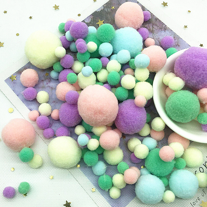 Multi size mix färg pompoms päls hantverk gör det själv mjuka pom poms bollar bröllop dekor lim på tyg tillbehör 8/10/15/20/25/30mm 20g