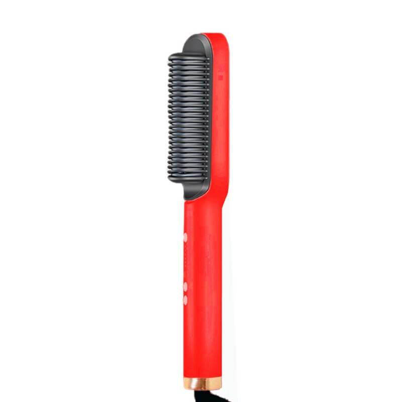 Ptc Verwarming Haar Krultang Borstel Elektrische Kam Curler Baard Eu Plug: Red