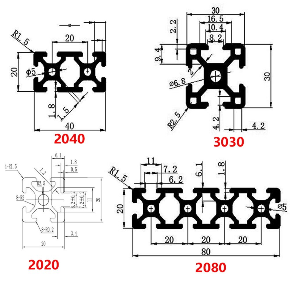 Cnc 3d printeronderdelen aluminium profiel extrusie 2040 europese standaard geanodiseerde lineaire rail voor doe-het-zelf 3d printerwerkbank