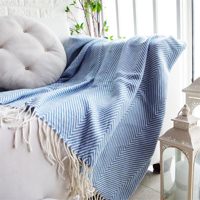 Luxe Chenille Worp Deken Blauw Grijs Sofa Decoratieve Hoes Cobertor Stiksels Geometrische Dekens Voor Bedden Kwastje Rand