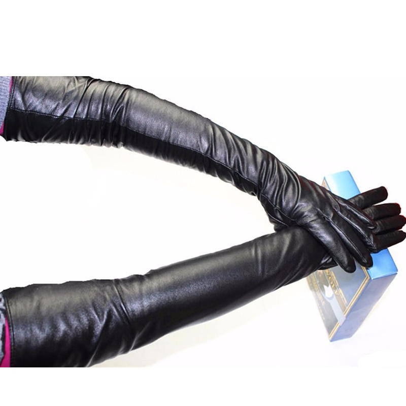 58 cm extra Lange gerade stil schaffell handschuhe leder handschuhe kaschmir futter über sterben ellenbogen Armbinde setzt