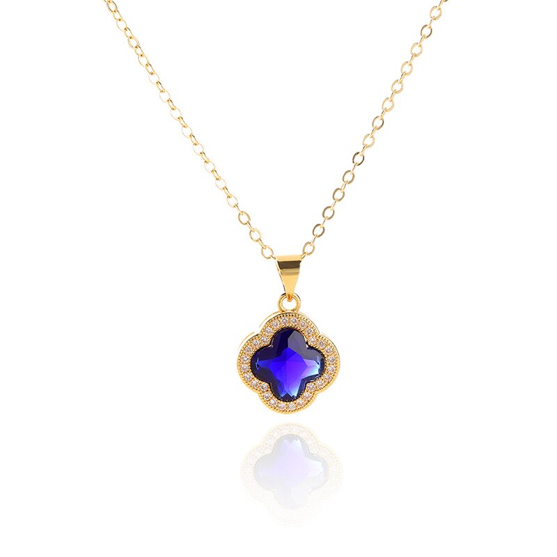 Elegante 24K Gold Clover Anhänger Halskette Für Frauen Chic Glück Gras Schlüsselbein Kette Halsketten: Purple