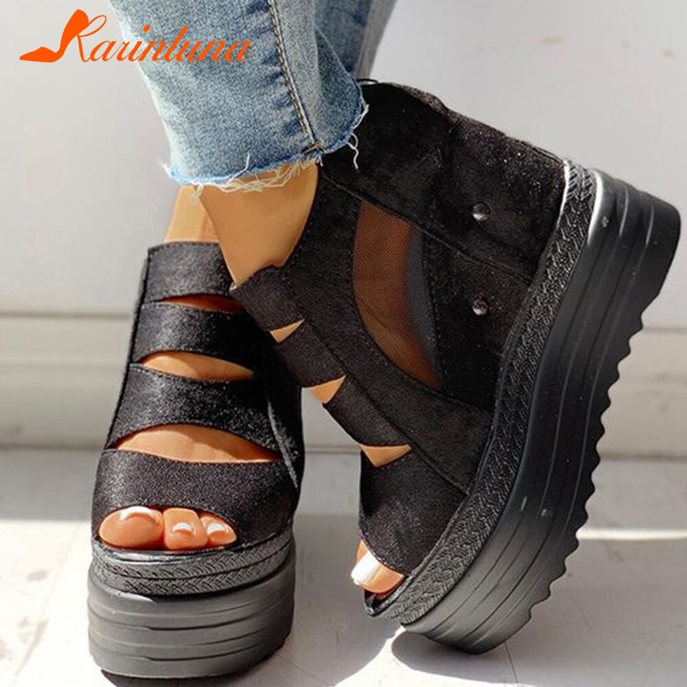Karinluna Binnen Hoge Hakken Leisure Platform Zomer Laarzen Vrouwen Schoenen Booties Vrouwelijke Sandaal