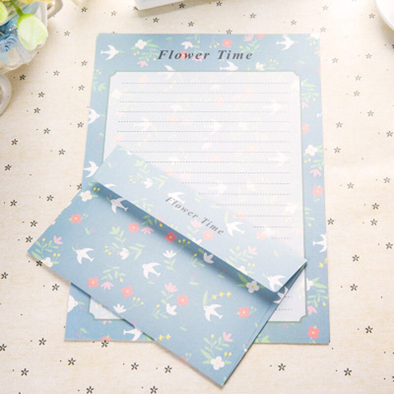 Liefde Envelop Wedding Brief Uitnodiging Brief Papier Set 3 Pcs Papier Envelop 6 Lakens Groet Bloemen Vogel Brief Schrijven Papier: B