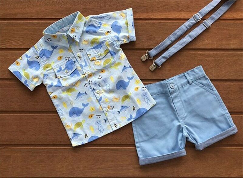 Zomer Kleding Sets jongen Katoen casual kinderkleding Baby Jongens Jurk shirt + Shorts Broek 2 Stuks kleding Sets