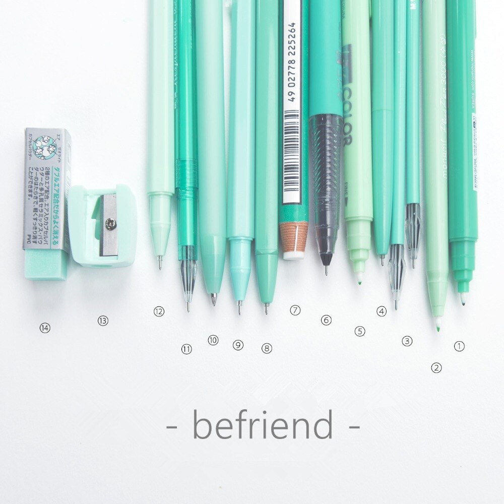 school stationery set kawaii cute pen with box pen bag pens with pencil case mint green stationery set