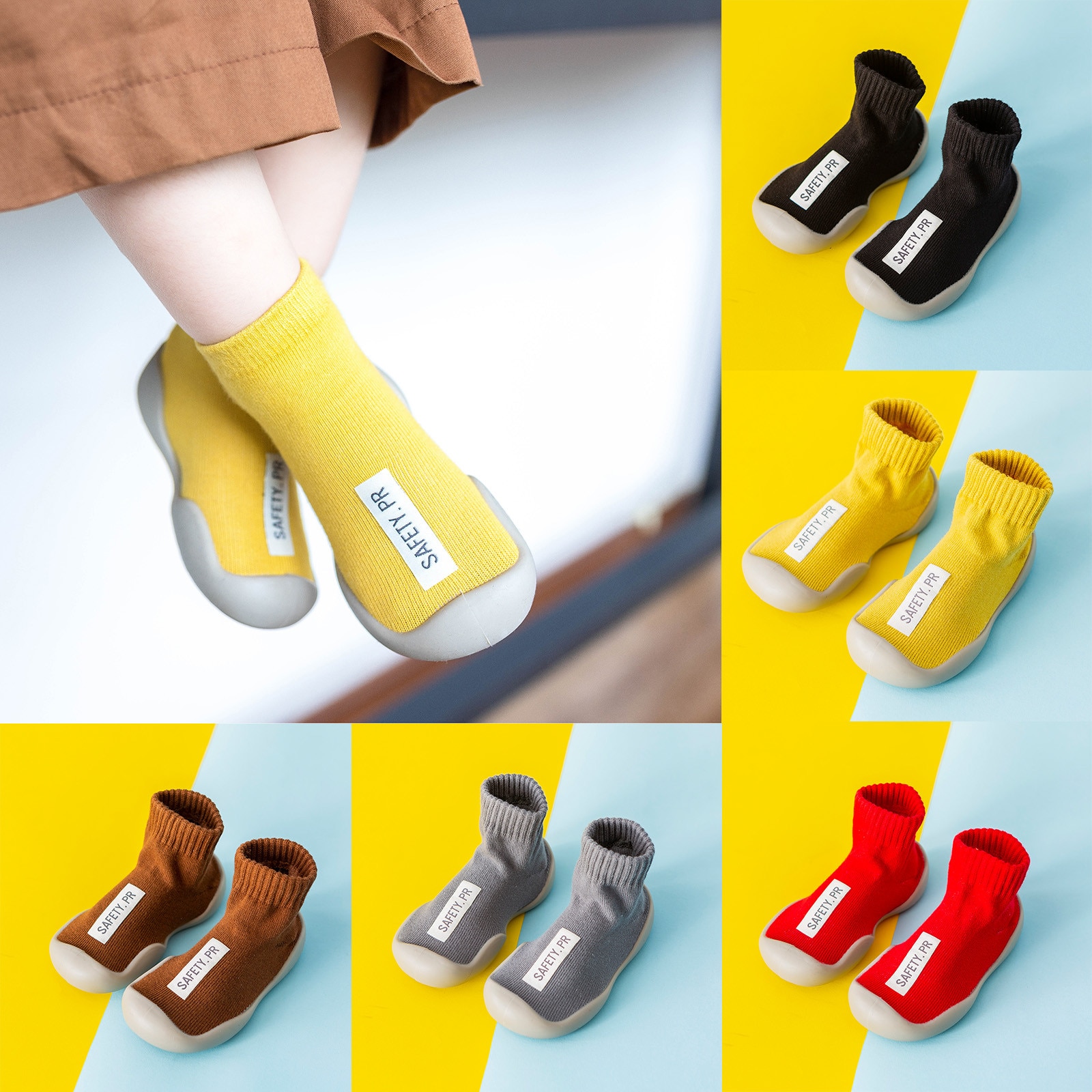Calcetines elásticos con suela de goma para niño y niña, calcetín antideslizante para primeros pasos, para primavera y otoño