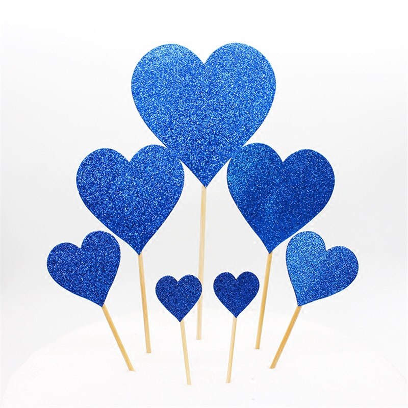 Cakelove 7pcs/Set Red Gold Heart Shape Cake Topper with Toothpick Cake Decorations for Wedding Birthday Party Cute Lovely: Heart blue