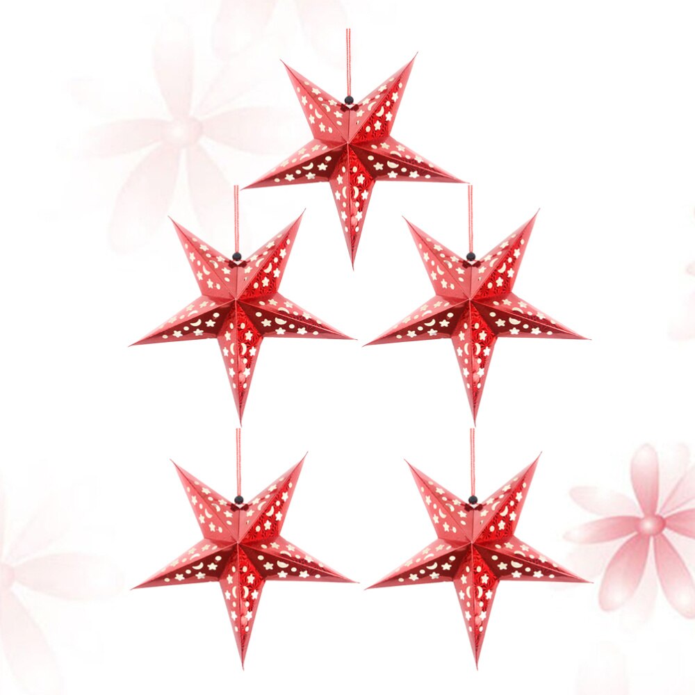 5PCS 30CM Paper Star Light Hollow Paper Star Lampshade Decoration Ornament Lantern Lamp for Party: Red