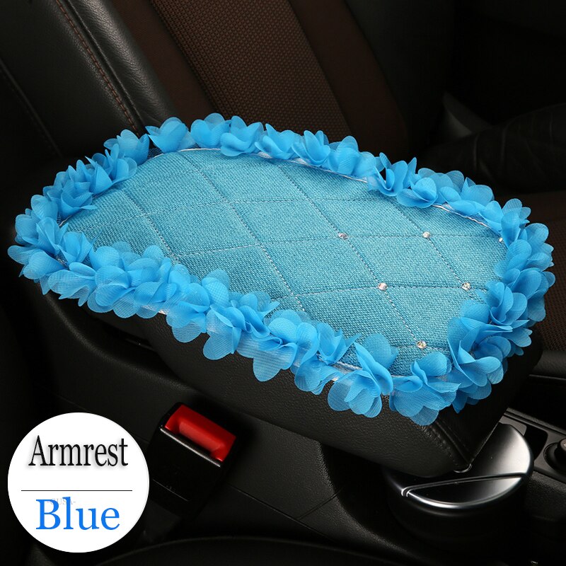 Lederen Auto Armsteun Pad Universele Auto Armleuningen Car Center Console Arm Rest Zetel Doos Pad Voertuig Beschermende Auto styling: Lace-blue