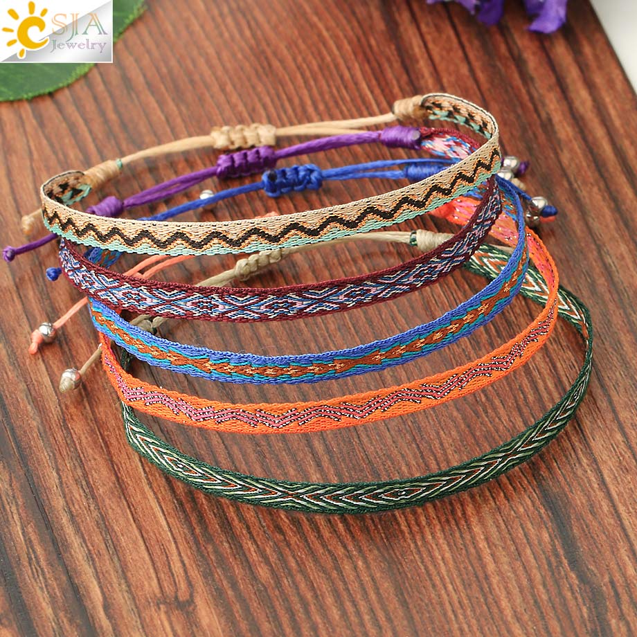 CSJA 5pcs/Lot Braided Bracelets Set Colorful Weaving Cotton Rope Chain Thread String Adjustable Cord Bracelet Boheme Femme S722