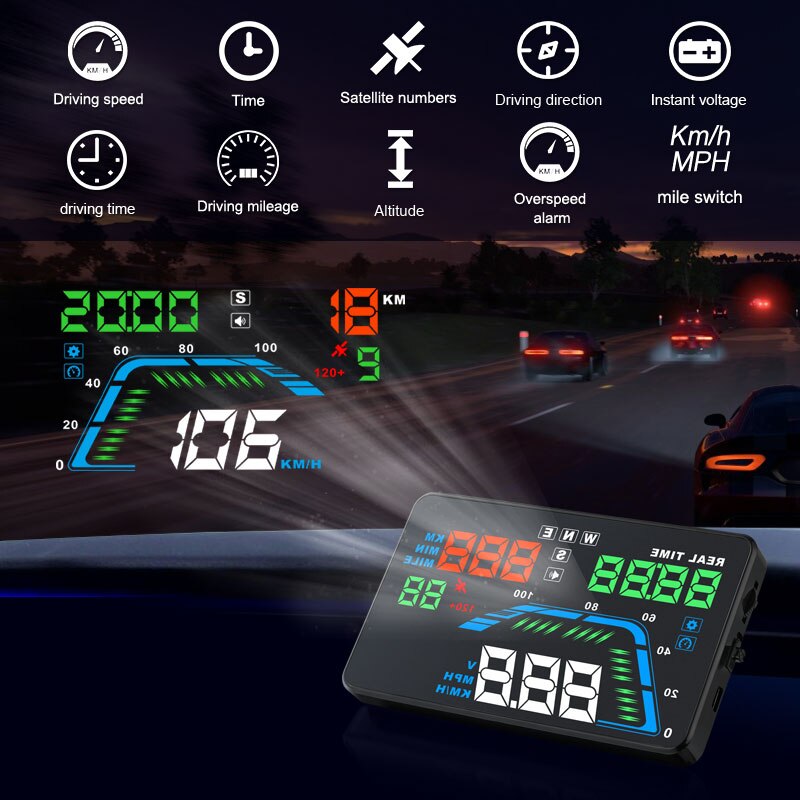 Wyobd Q7 5.5Inch Auto Hud Gps Head Up Display Universele Snelheidsmeters Overspeed Waarschuwing Dashboard Voorruit Projector