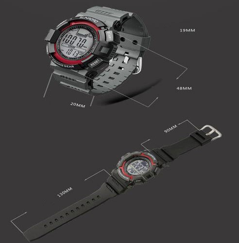 Heren digitaal sporthorloge zwart - weersvoorspelling, waterdicht, voor wandelen, kompas, barometer, hoogtemeter, horloge met thermometer