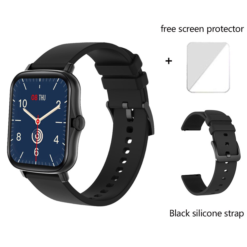 Reloj inteligente Y20 P8 Plus para hombre y mujer, dispositivo completamente táctil de 1,7 pulgadas, resistente al agua IP67, GTS 2, Android e IOS: add black strap