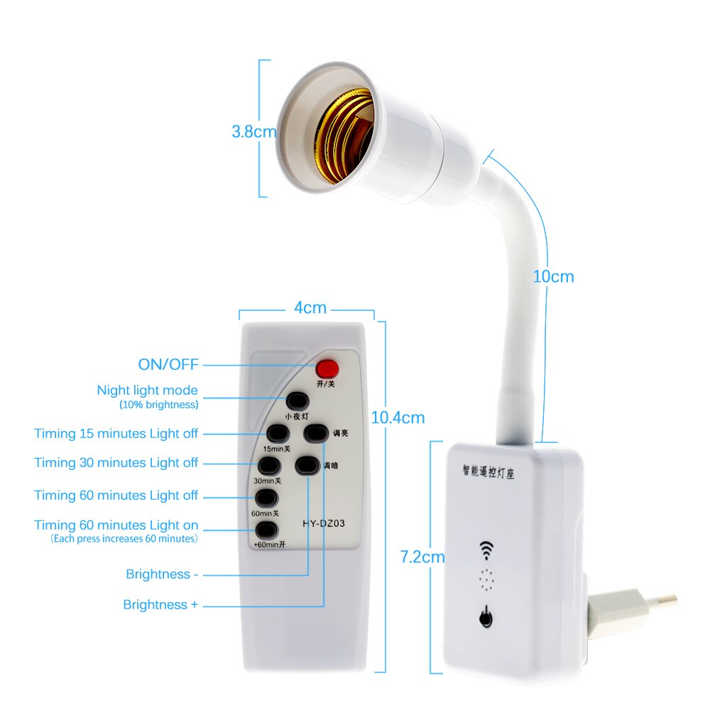 E27 Socket Wireless Remote Control Lamp Holder Time Dimmer LED Bulbs Switch Night light Base 220V