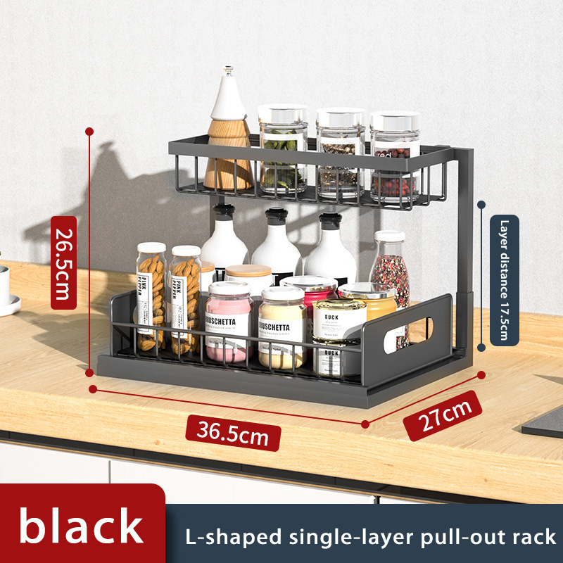 2-Tier Uittrekbare Onder Gootsteen Organisator Plank Kast Uitschuifbare Rek Keuken Aanrecht Uittrekbare Opslag Onder Gootsteen Schuifplank: Light Grey