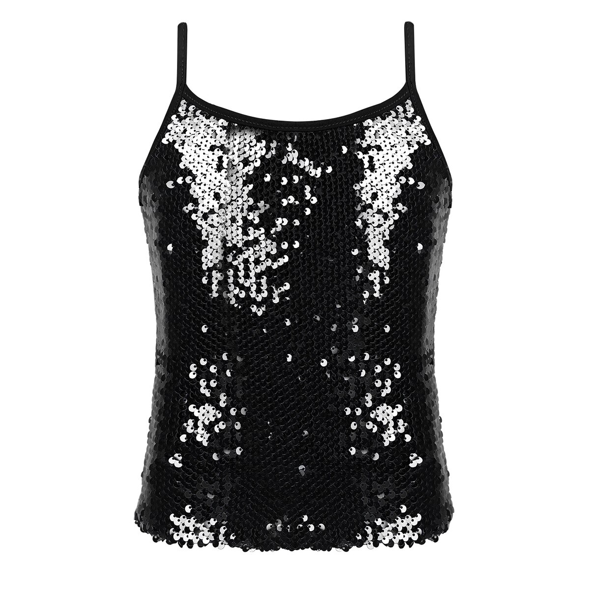 Camiseta sin mangas de baile de Ballet para niñas, Tops de baile de Jazz con lentejuelas brillantes, ropa de calle de baile de Hip Hop, disfraz de actuación para de Carnaval: Black / 6