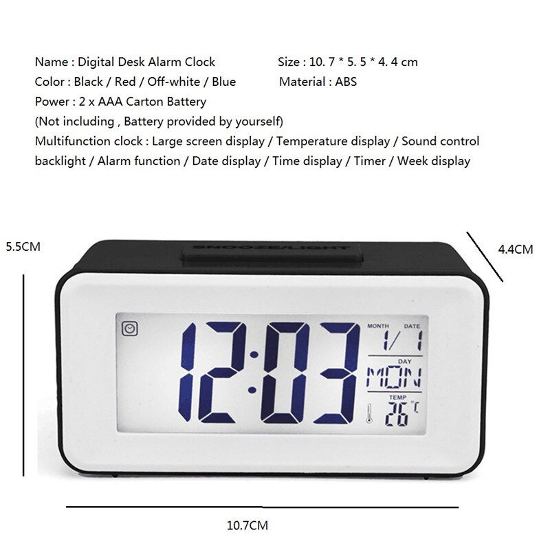 Simple Electronic Table Clock Desktop 12/24 H Sound Control Backlight Snooze Desk Digital Clocks 8 Alarm Watch Student Bedside