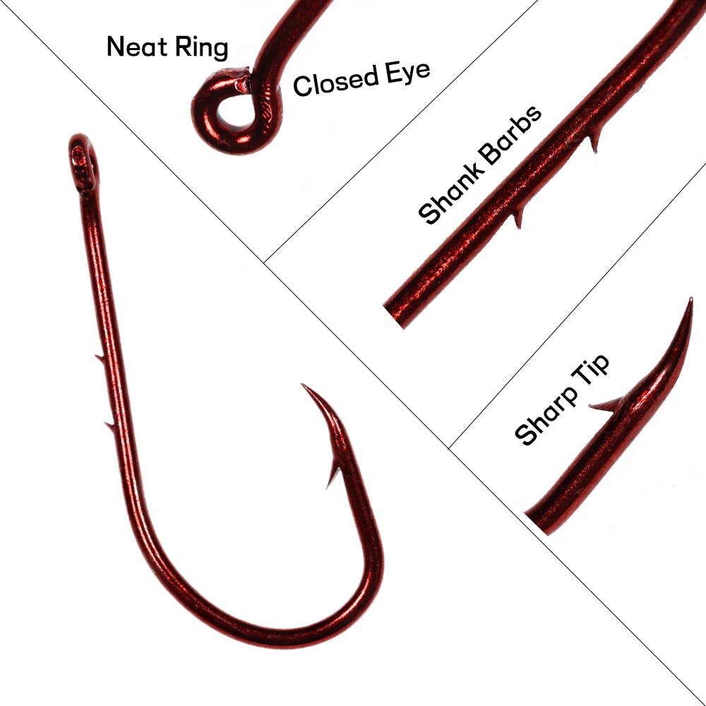Elllv 20PCS Red Baitholder Fishing Hook Offset Narrow Bait Hook #14 - 5/0 Double Barbs High Carbon Steel Fish Hooks