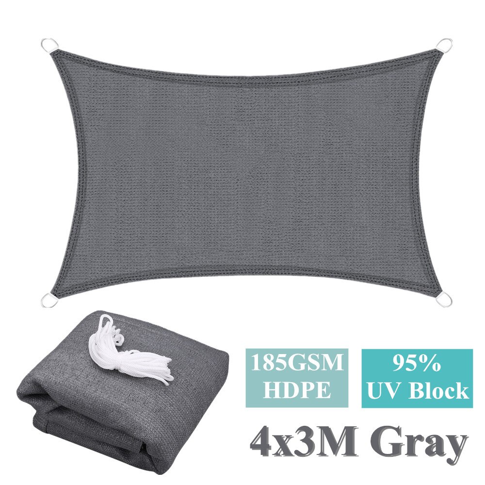185GSM Hdpe Luifel Zon Shade Sail 4X3M Grote Uv Blok Rechthoek Shading Doek Shade Cover Voor Tuin patio Achtertuin Grijs/Beige: Gray 4x3M