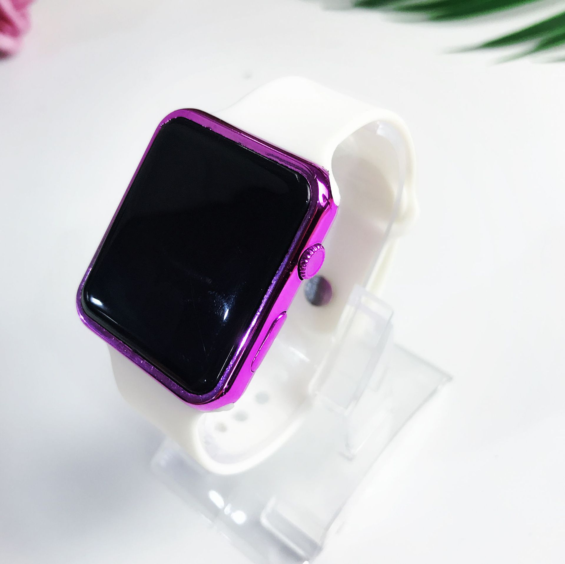 Studenten kijken naar mannen, led digitale horloges, vrouwen, elektronisch horloge, studenten, sporthorloges, siliconen, vierkant horloge, kinderhorloge, klok: Wit paars